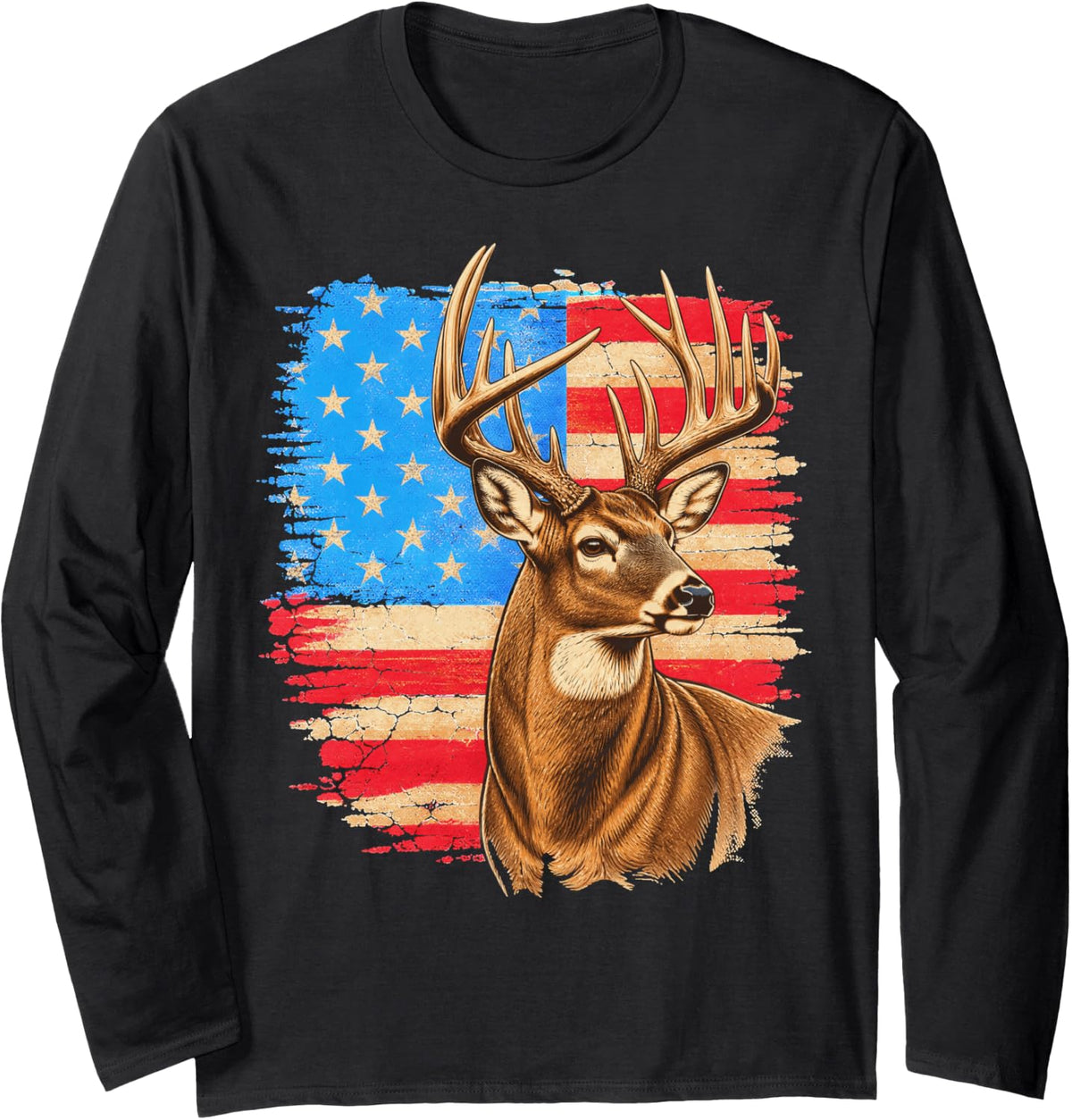 American Deer Hunting Buck Hunter Long Sleeve T-Shirt - Adult Unisex Black
