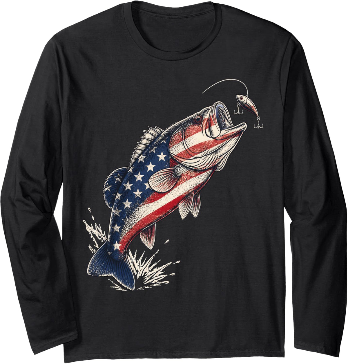 Bass Fishing American Largemouth Bass Angler Long Sleeve T-Shirt - Adult Unisex Black