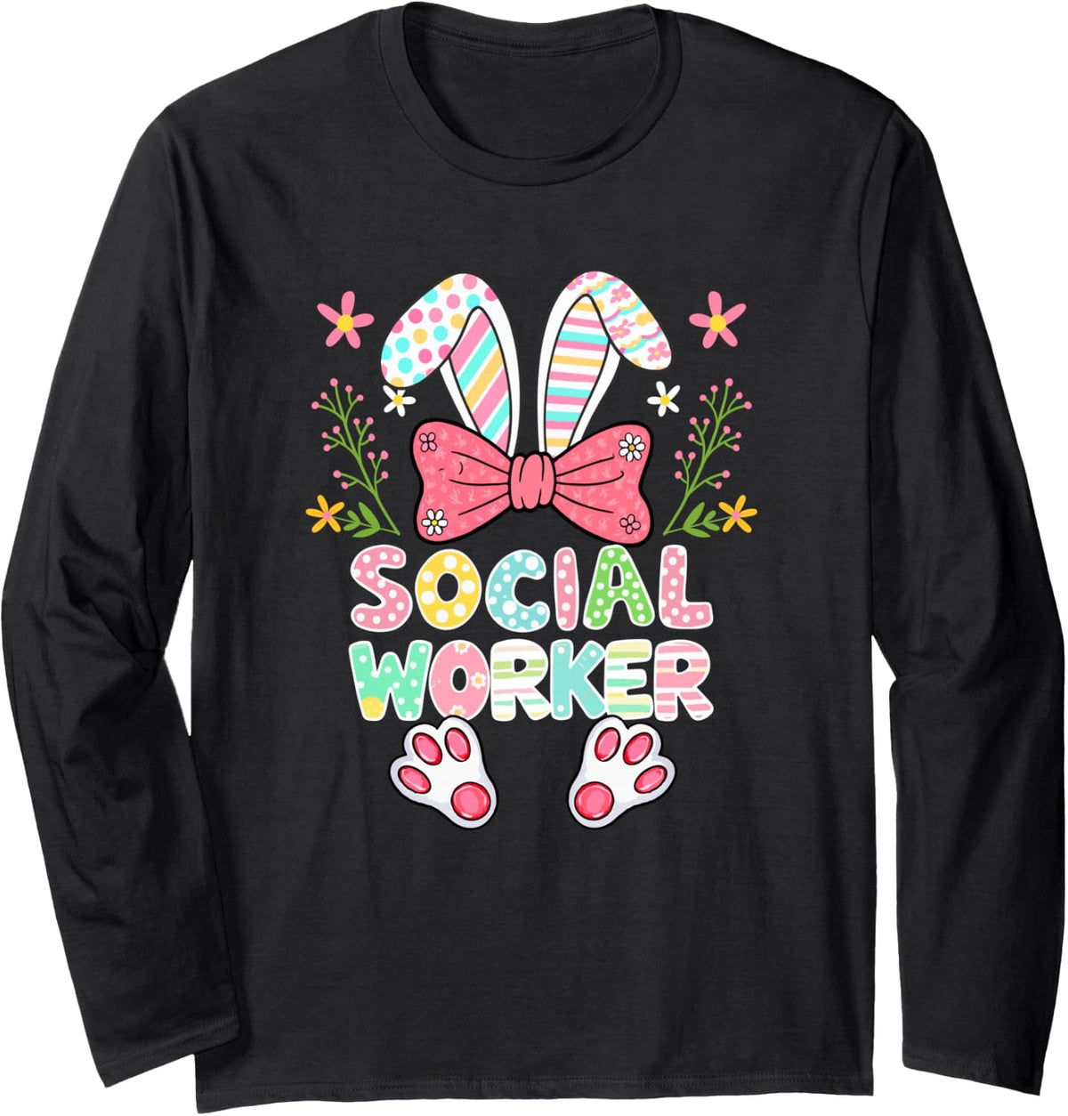 Social Worker Job Easter Bunny Women Hunting Eggs Team Long Sleeve T-Shirt - Adult Unisex Black