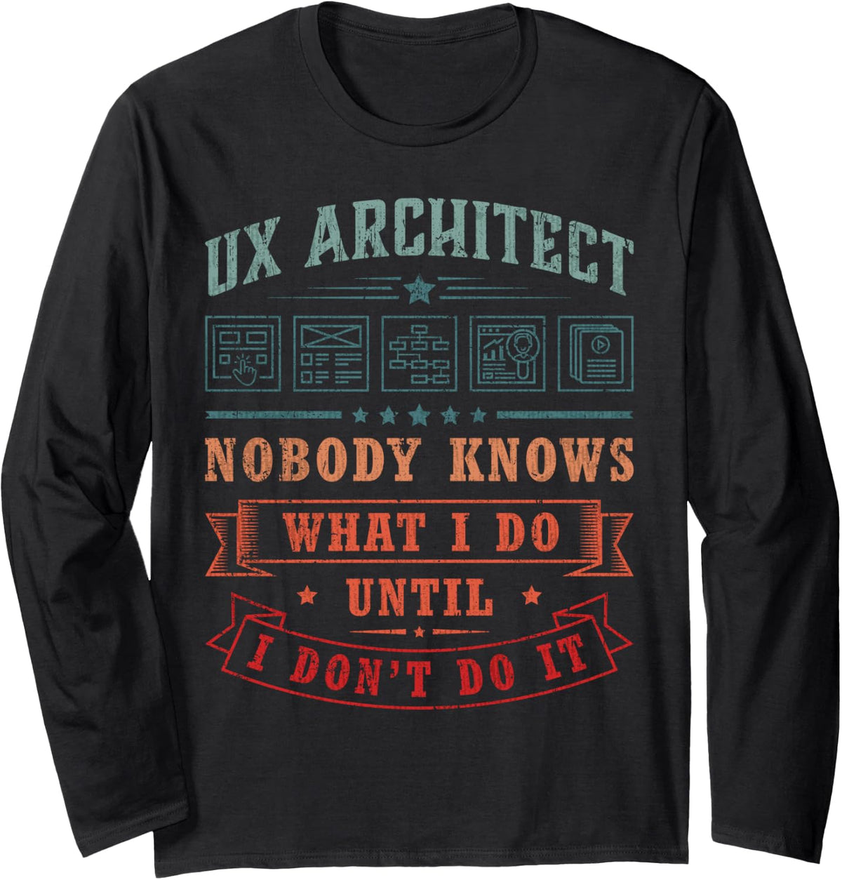 Vintage UX Specialist UX Developer UX Designer UX Architect Long Sleeve T-Shirt - Adult Unisex Black