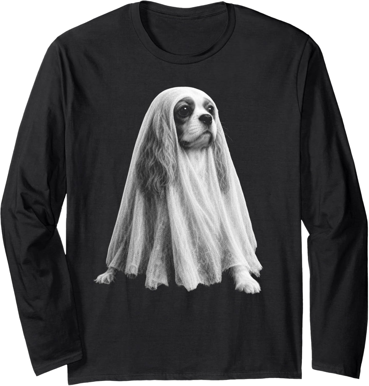 Cavalier King Charles Spaniel Halloween Dog Lover Ghost Long Sleeve T-Shirt - Adult Unisex Black
