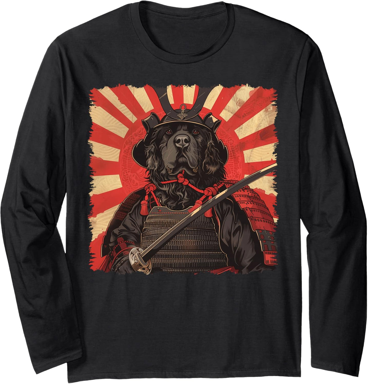 Newfoundland Dog Dog Japanese Art Samurai Ukiyo-e Vintage Long Sleeve T-Shirt - Adult Unisex Black