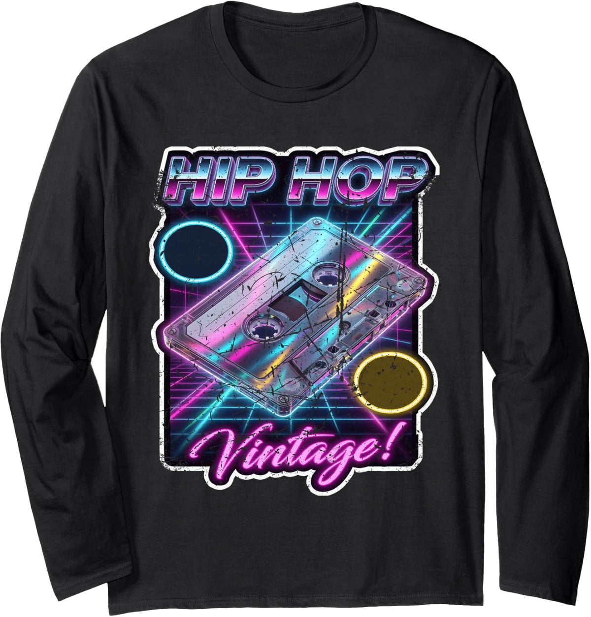 Vintage Cassette Tape 80s 90s for Men Women Kids Hip Hop Long Sleeve T-Shirt - Adult Unisex Black