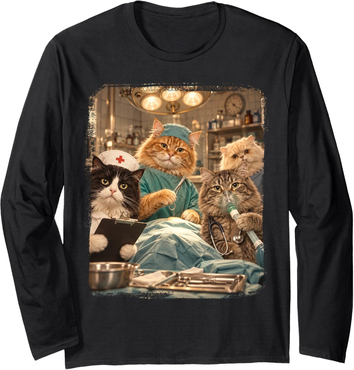 Cat Nurse Nursing Nurses Registered Nurse Operation Long Sleeve T-Shirt - Adult Unisex Black