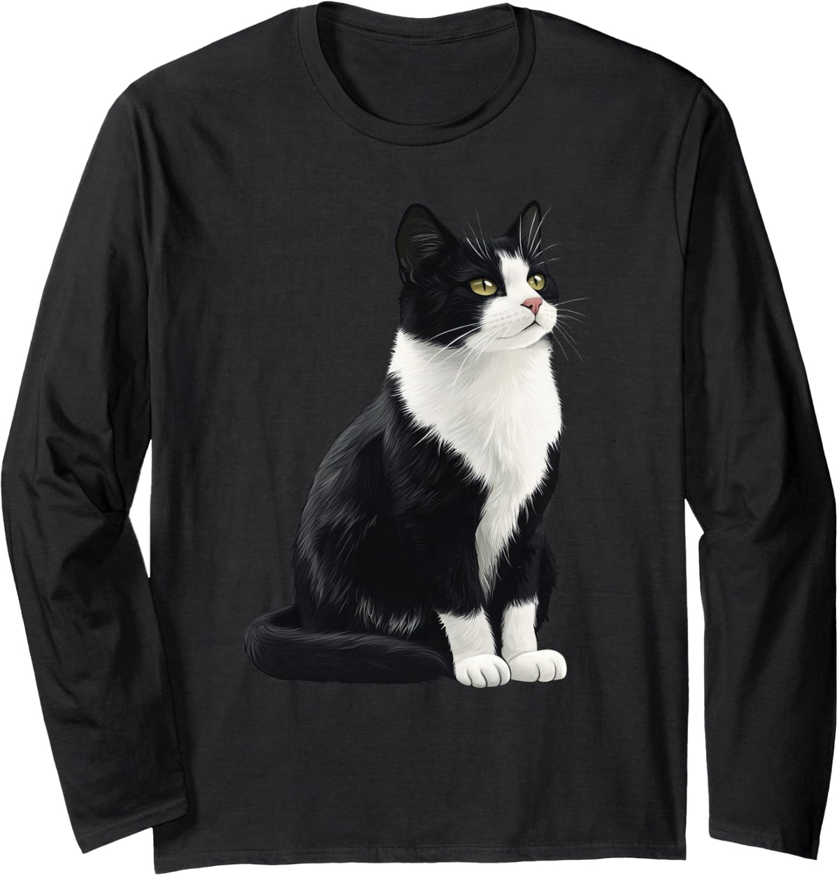 Tuxedo Cat Cute Cat Lover Long Sleeve T-Shirt - Adult Unisex Black