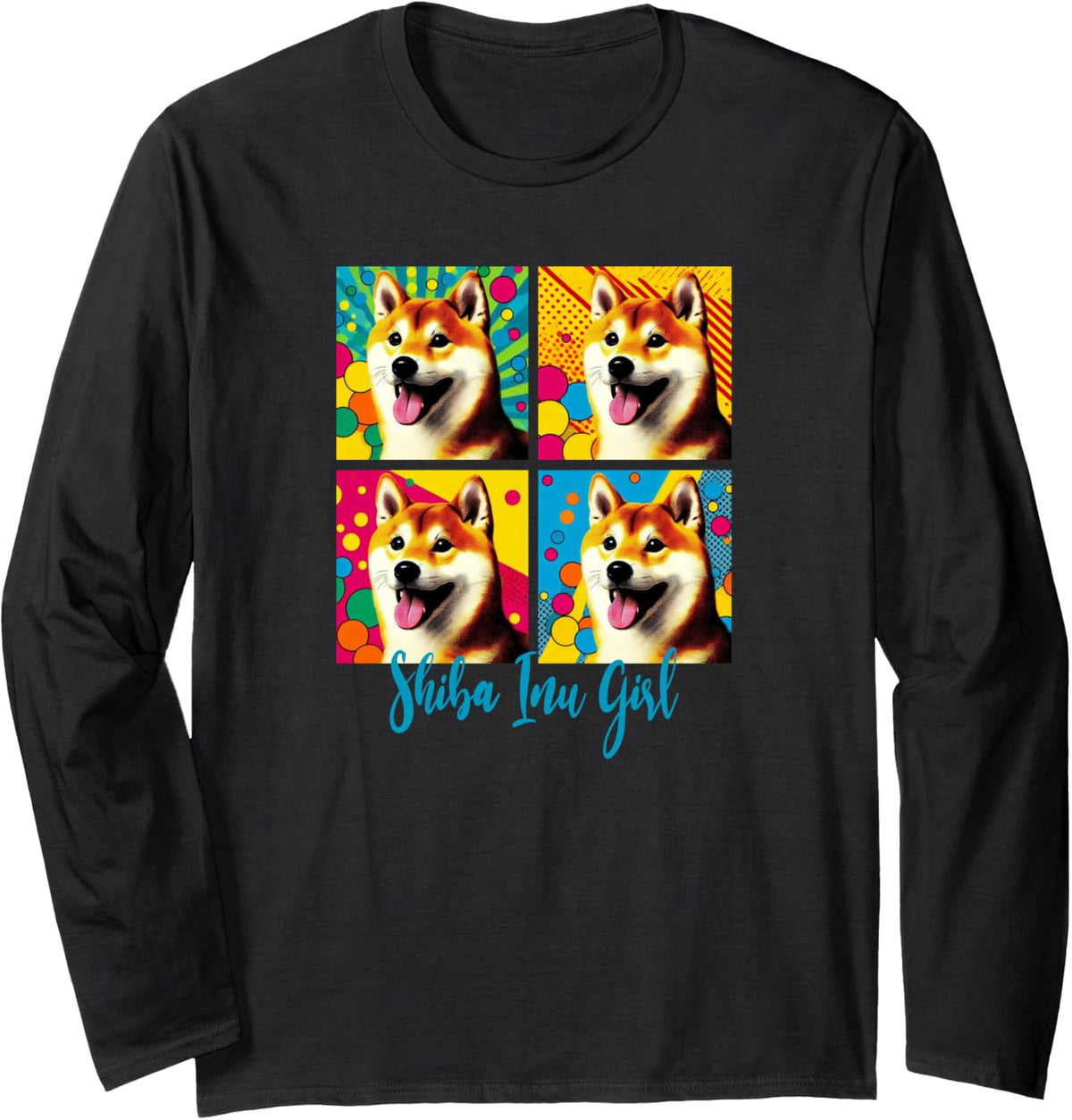 Pop Art Style Shiba Inu Girl Long Sleeve T-Shirt - Adult Unisex Black