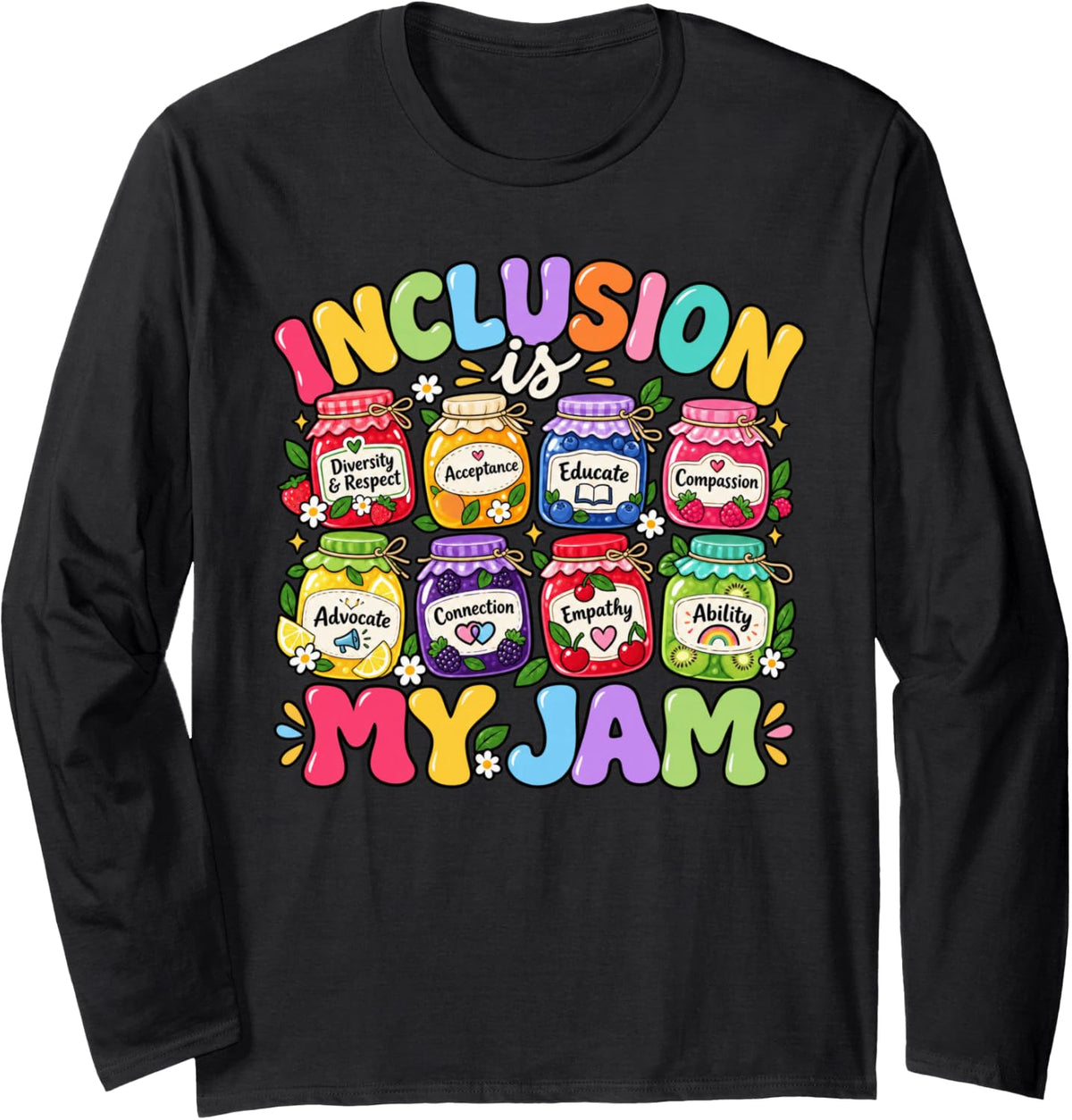 Inclusion is My Jam Special Education Teacher SPED Retro Long Sleeve T-Shirt - Adult Unisex Black