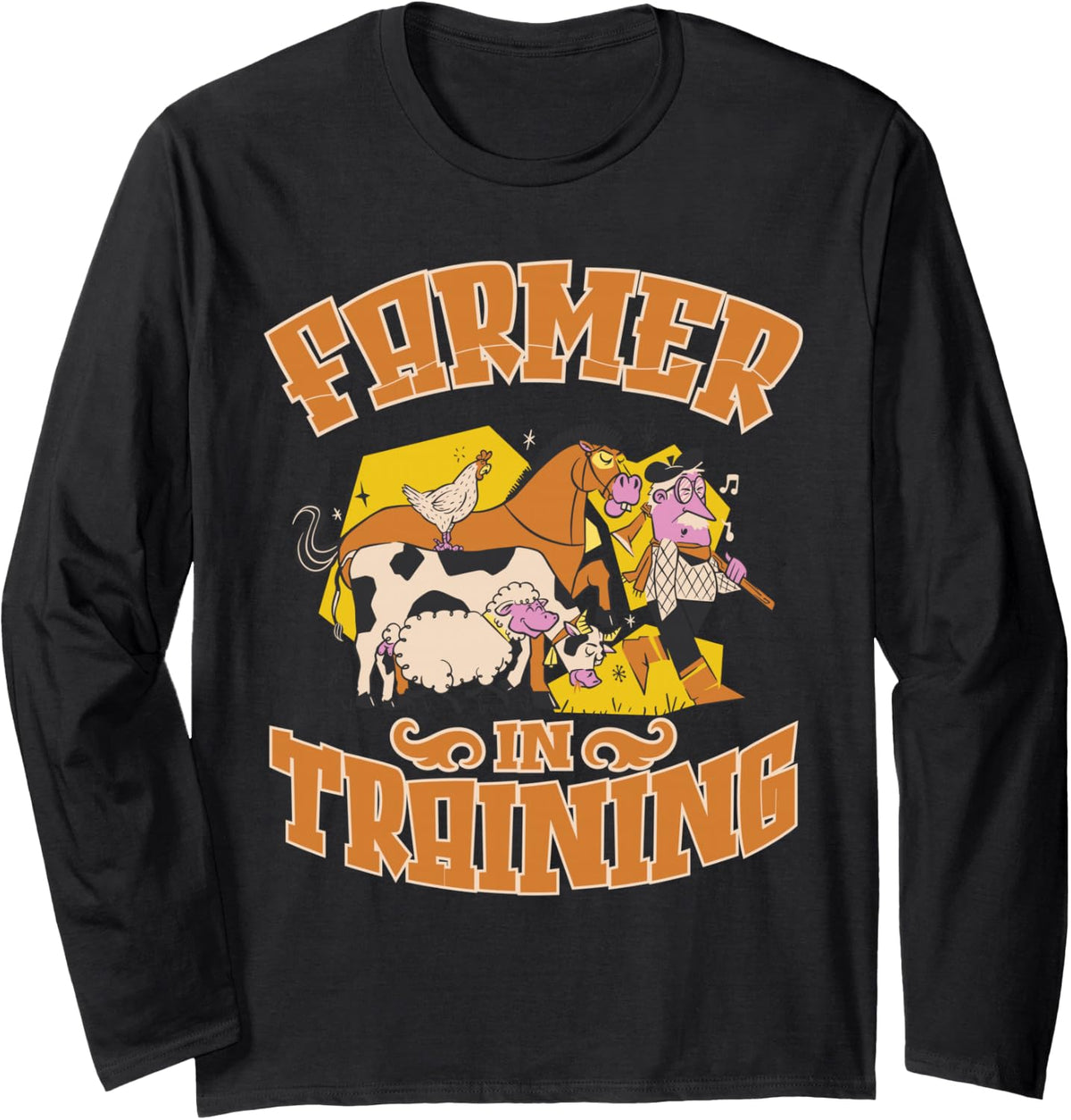 Kids Farming Farm Lover Farmer Animals Long Sleeve T-Shirt - Adult Unisex Black