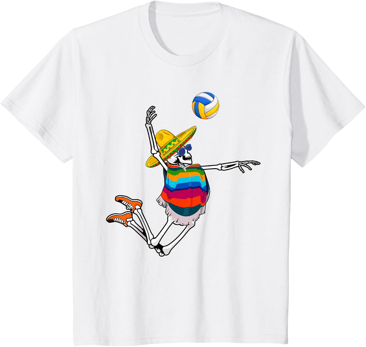 Funny Mariachi Skeleton Playing Volleyball Cinco De Mayo Men T-Shirt - White