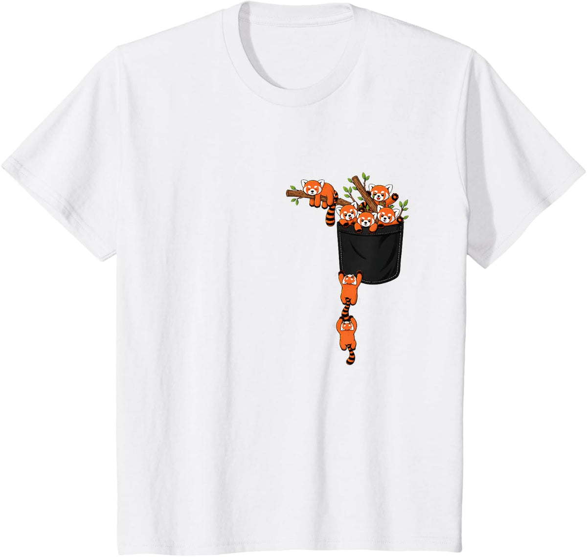 Playful Red Pandas Climbing Pocket Animal Illustration T-Shirt - White