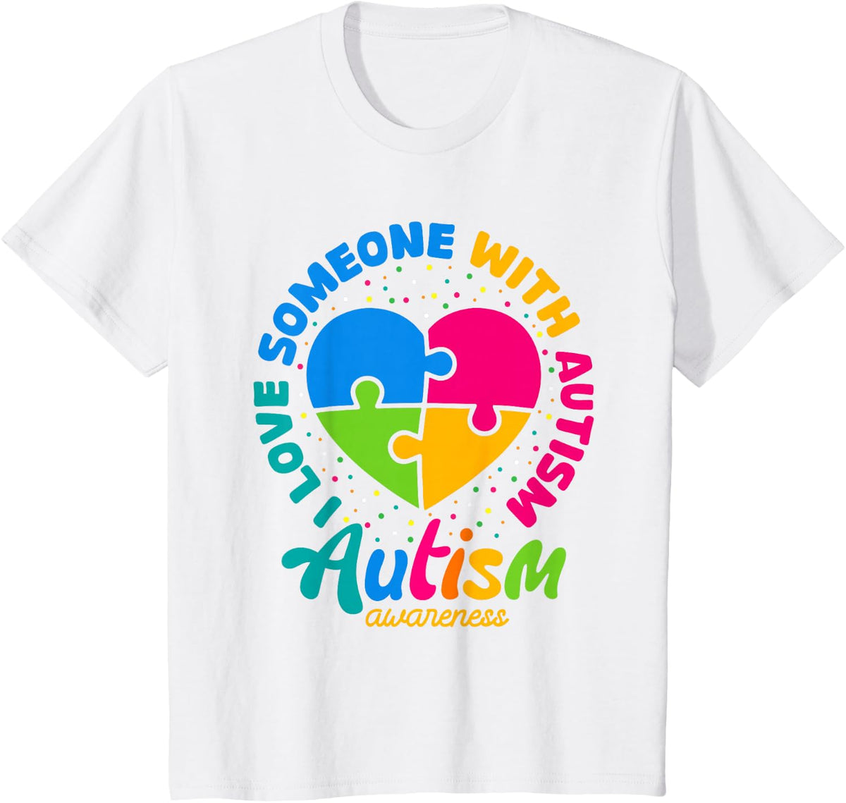 I Love Someone With Autism Heart Puzzle Tee Autism Awareness T-Shirt - White