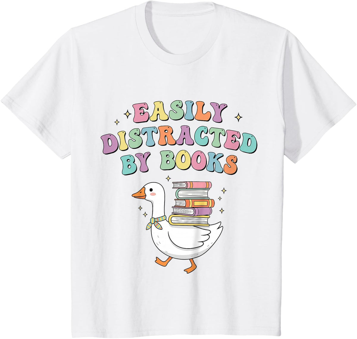 Easily Distracted By Books Silly-Goose Bookish Library Read T-Shirt - White