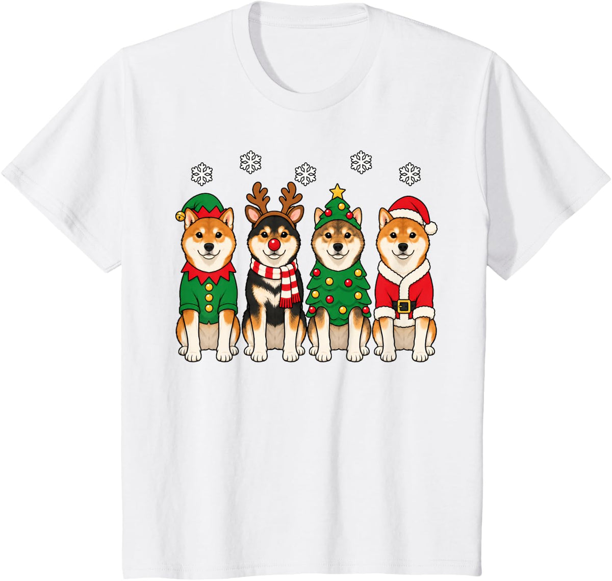 Shiba Inu Christmas Reindeer Santa Dog Lover T-Shirt - White