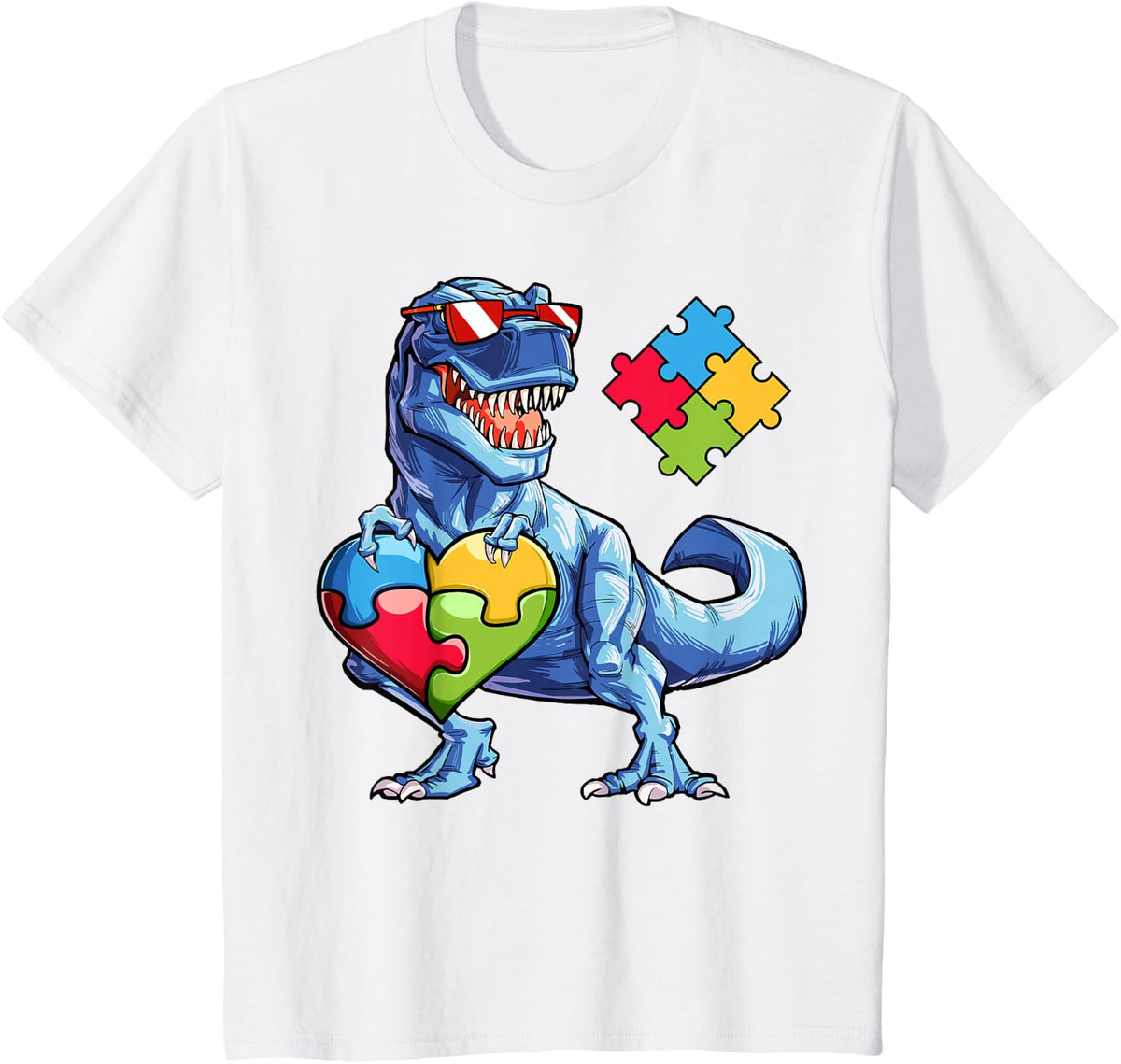Dinosaur Puzzle Piece T shirt Autism Awareness Boys Kids Men T-Shirt - White