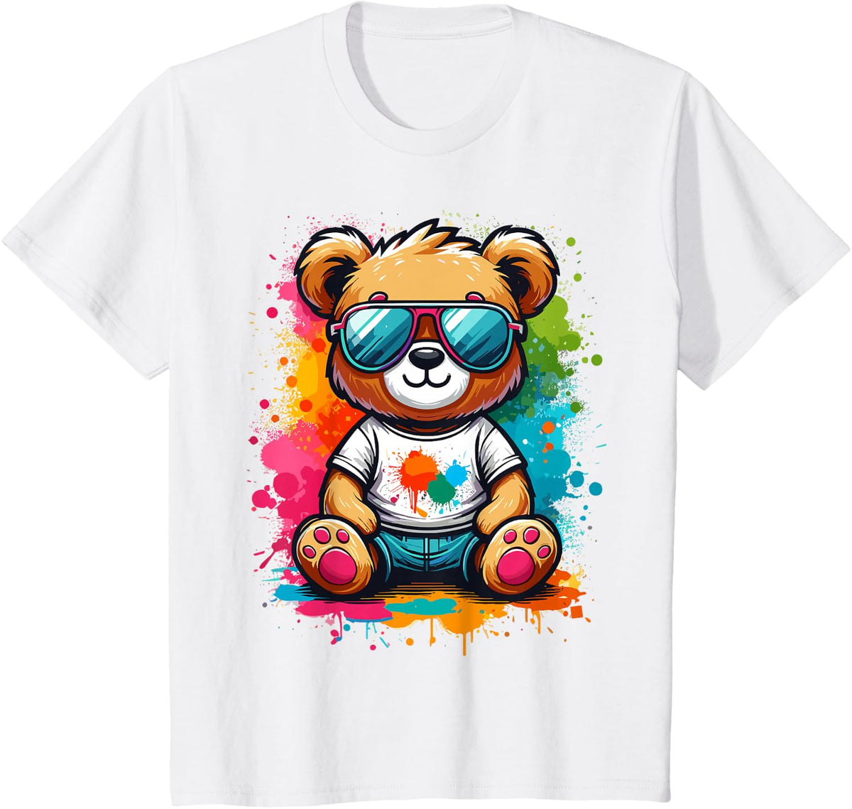 Teddy Bear Colorful with Sunglasses Teddy Bear T-Shirt - White