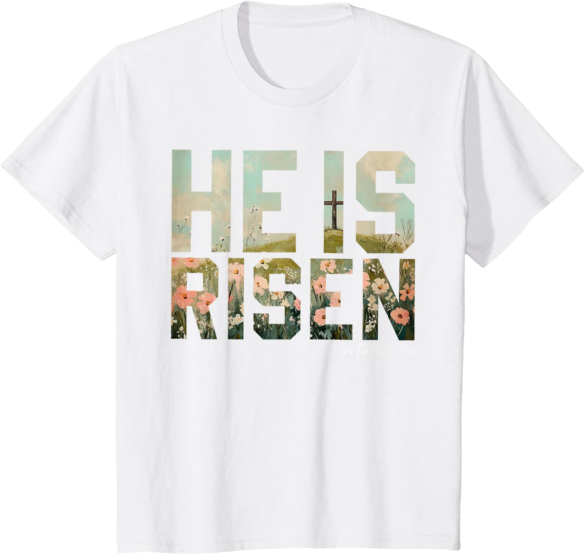 He is Risen Christian Cross Jesus Bible Verse Easter Retro T-Shirt - White