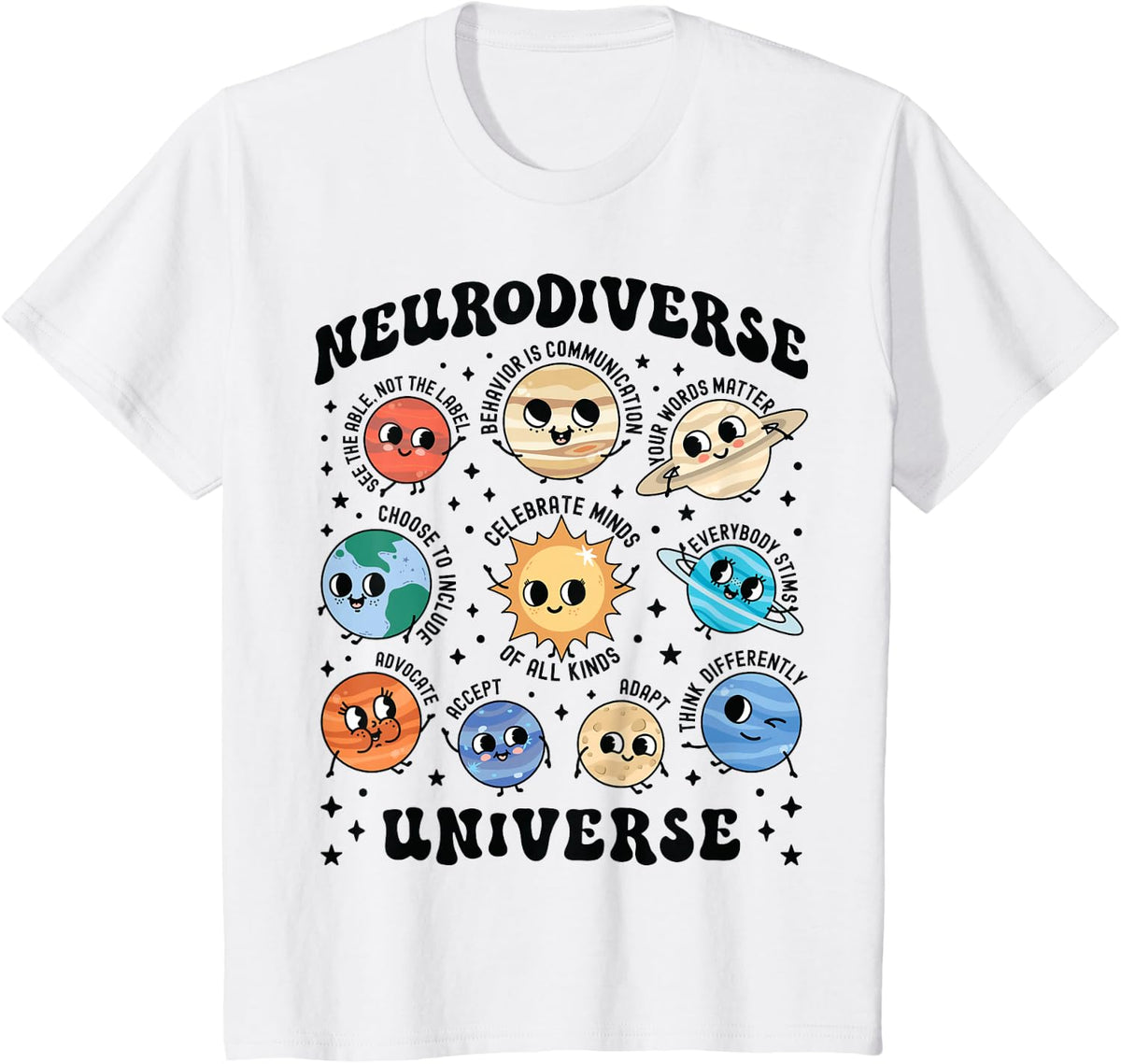 Neurodiverse Universe Space School Psychologist Counselor Tees T-Shirts - White