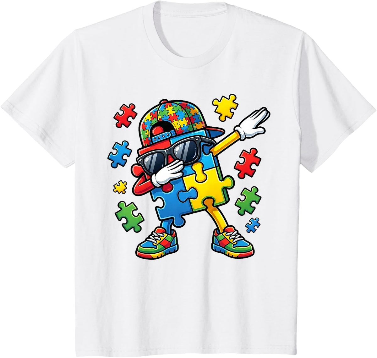 Funny Dabbing Puzzle Autism Awareness Kids Autism Inclusion T-Shirt - White