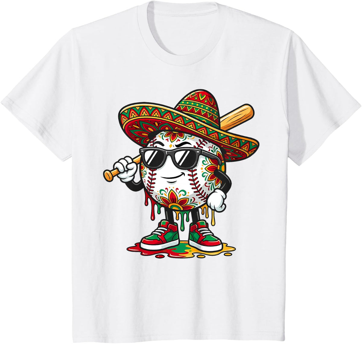 Baseball Drip Ice Cream Sombrero Youth Boys Cinco De Mayo T-Shirt - White