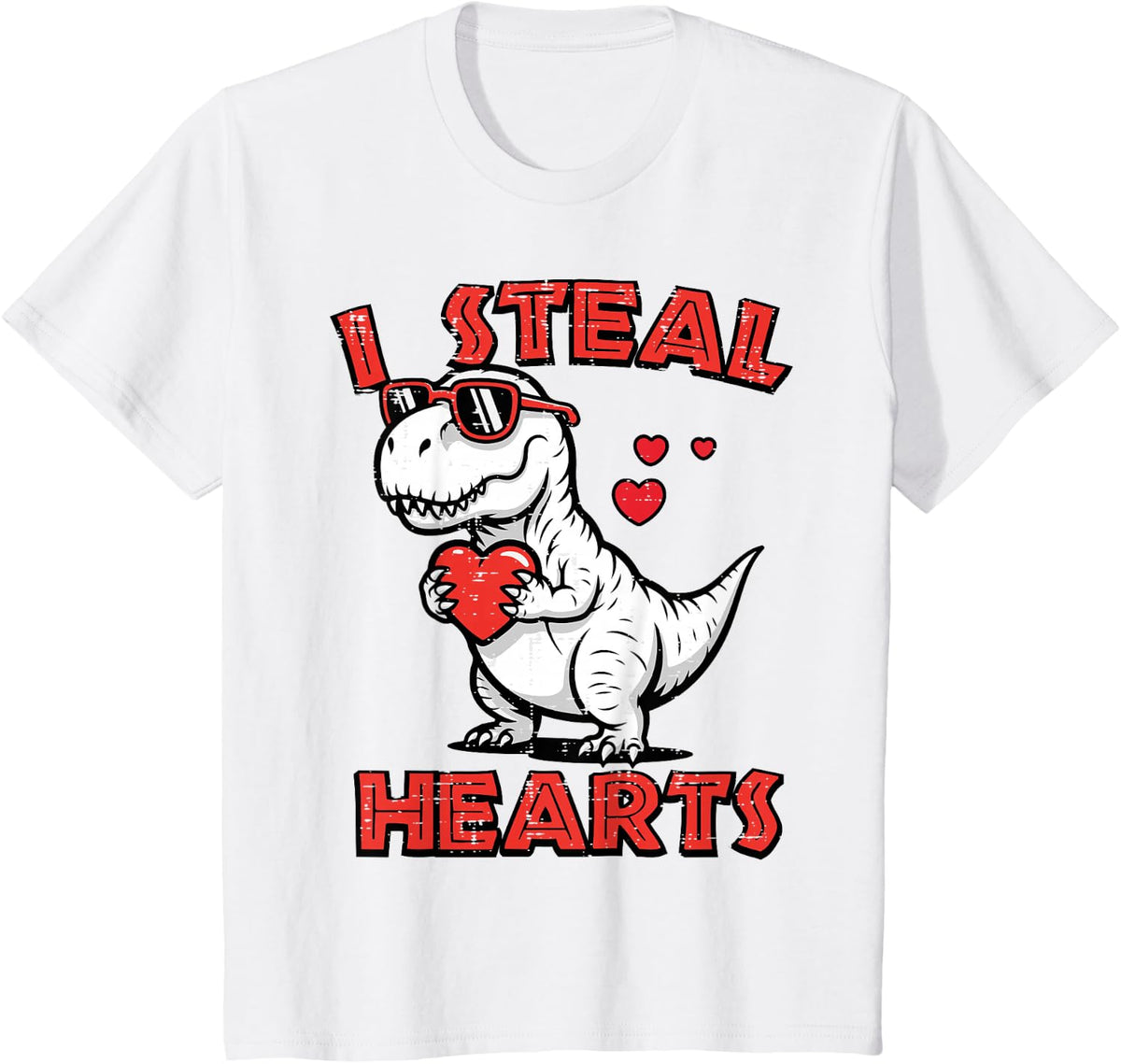 Kids Valentines Day I Steal Hearts Dino Trex Toddler Boys Kids T-Shirt - White