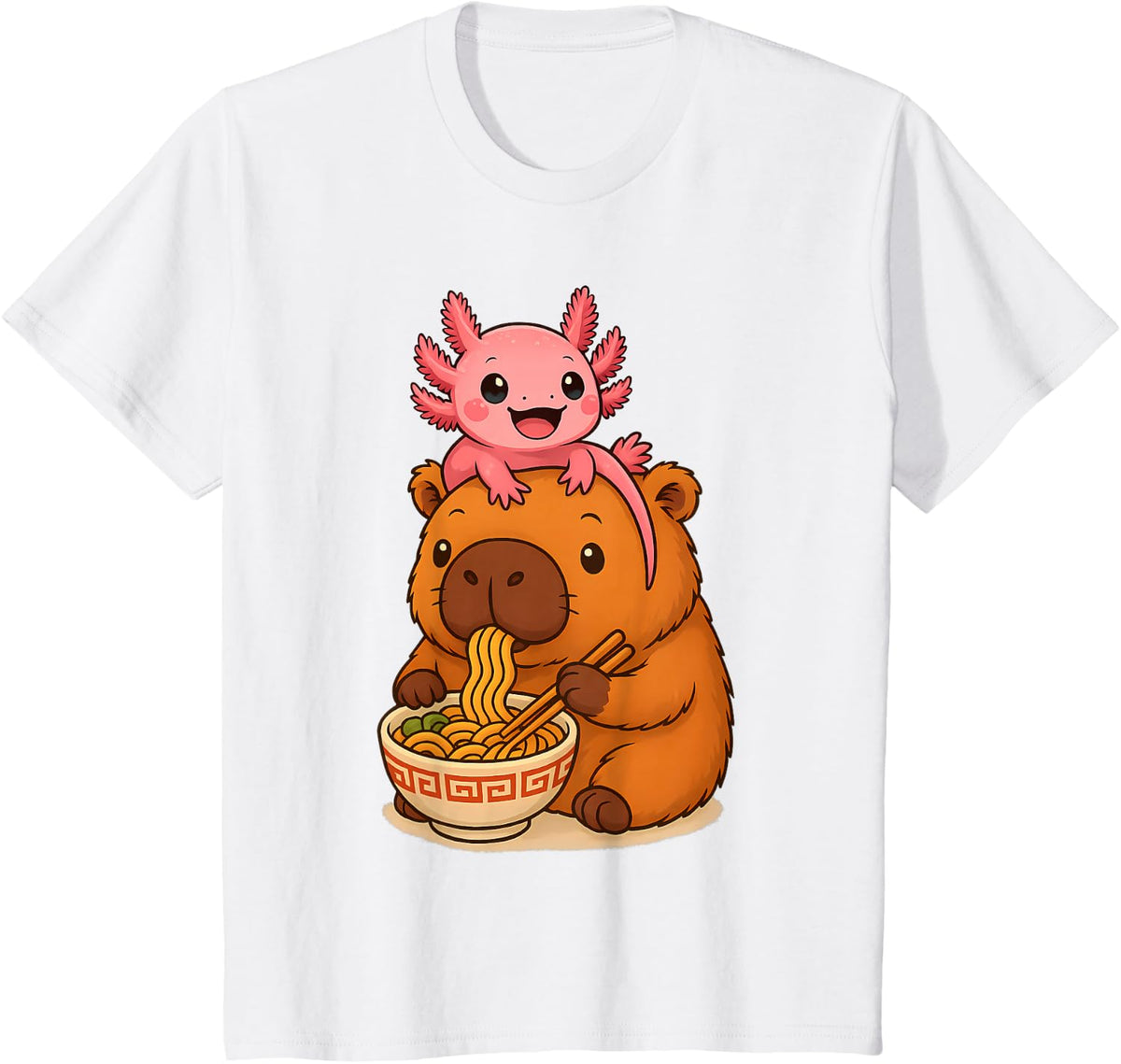 Funny Capibara with Axolotl Ramen Girls Boys Kids T-Shirt - White