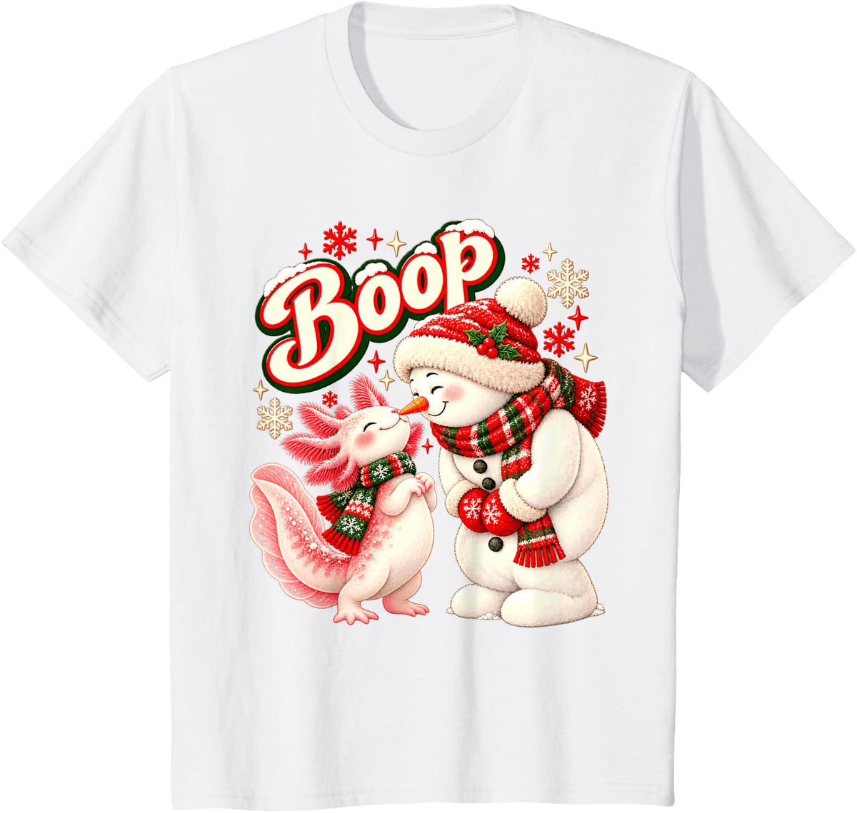 Boop Axolotl Snowman Playful Christmas Friends T-Shirt - White