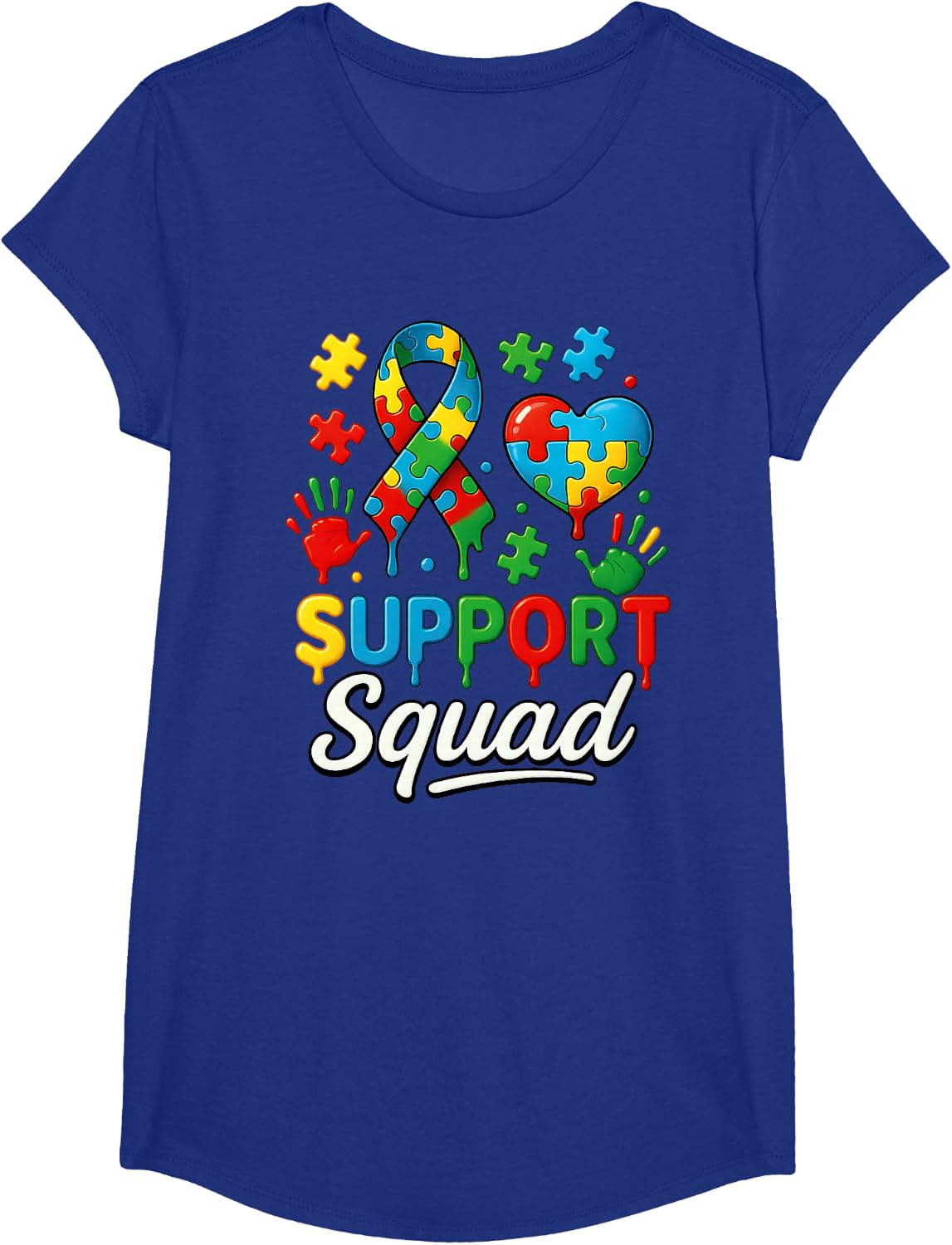 Autism Awareness Autism Support Squad Family Ice Cream Drip T-Shirt - Girls Royal Blue