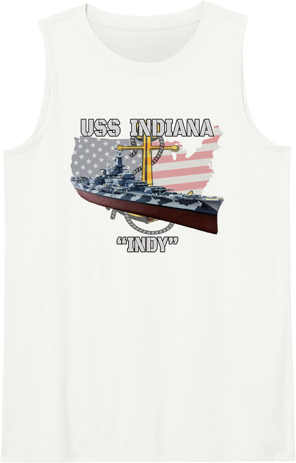 USS Indiana BB-58 Battleship Veterans Day Warship Father Dad Sleeveless Tank Top - White