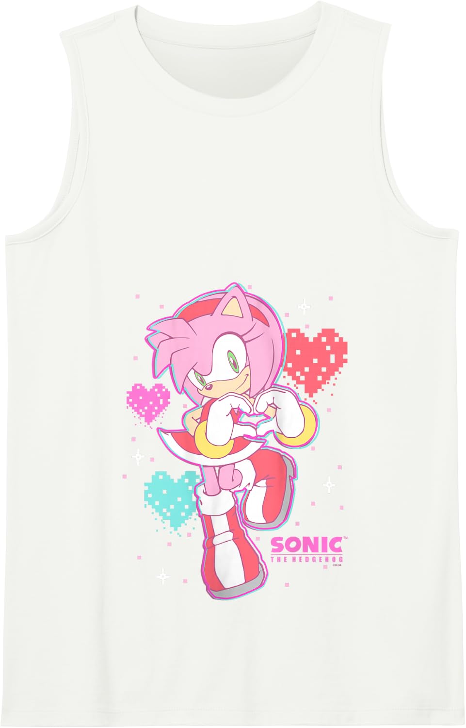 Sonic The Hedgehog Valentine's Day Cute Amy Rose Retro Logo Tank Top - White