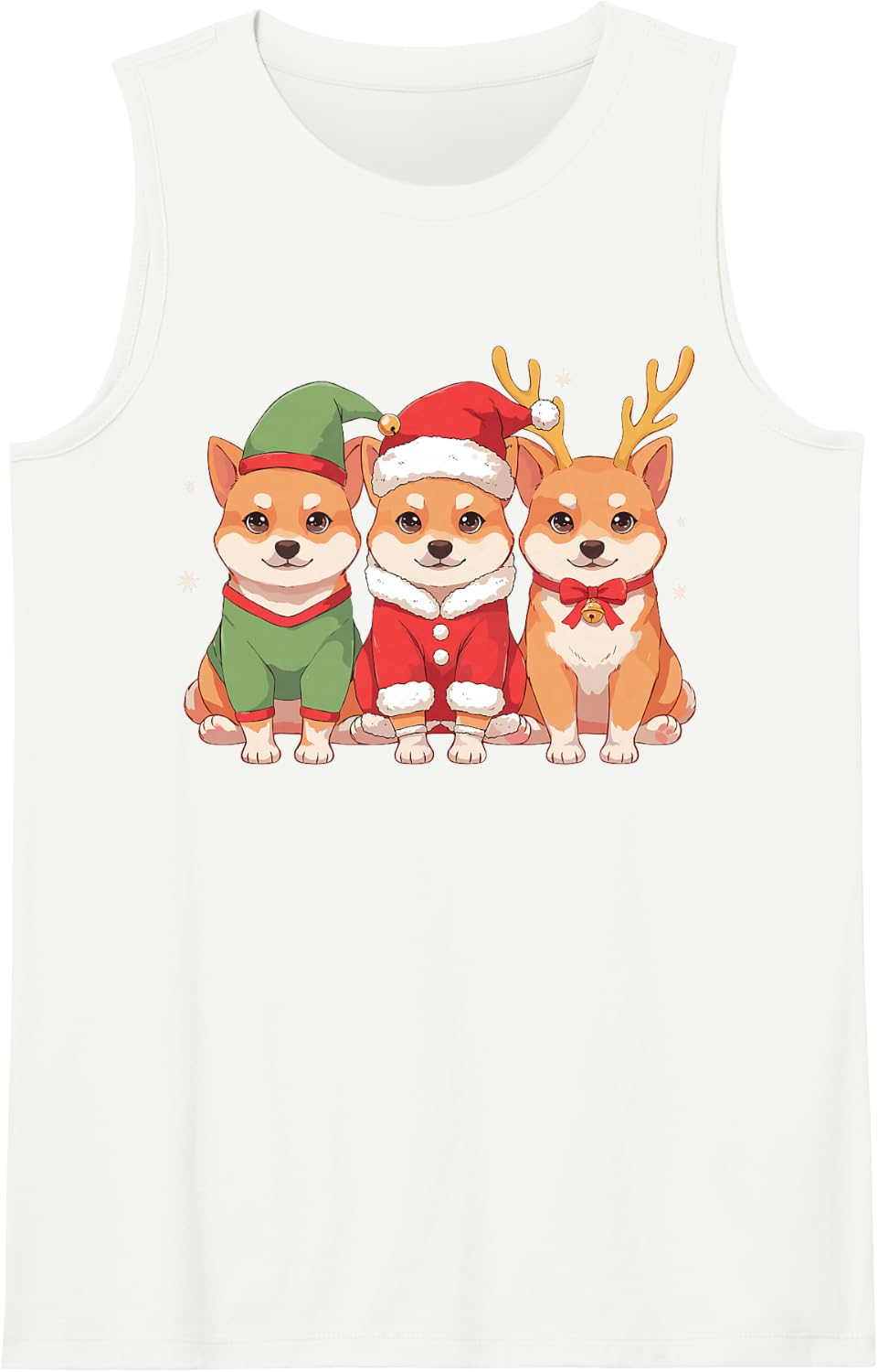 Funny Shiba Inu Christmas Puppies Elf Santa Reindeer Dog Mom Sleeveless Tank Top - White