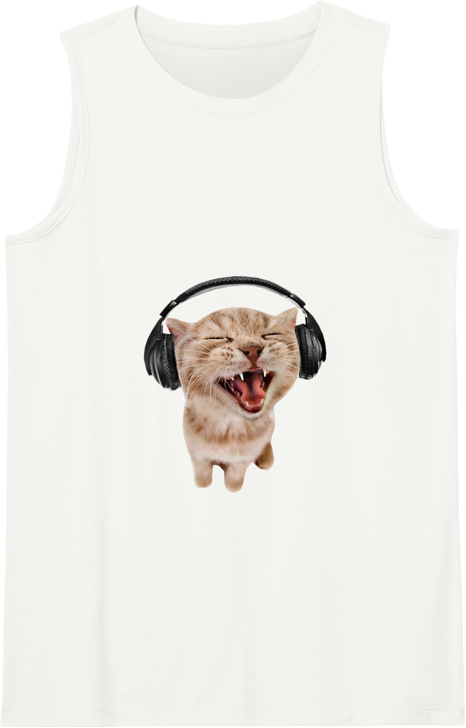Cat With Headphones Meme Tank Top - White