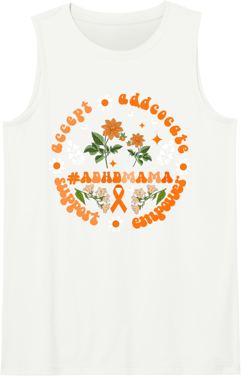 ADHD Mama Groovy ADHD Awareness Family Support Orange Ribbon Tank Top - White