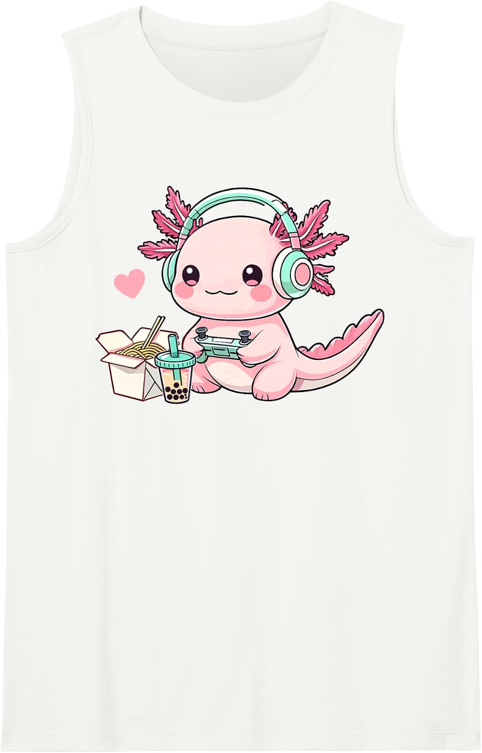 Chibi Axolotl Lover Headphone Gamer Cute Axolotl Graphic Sleeveless Tank Top - White