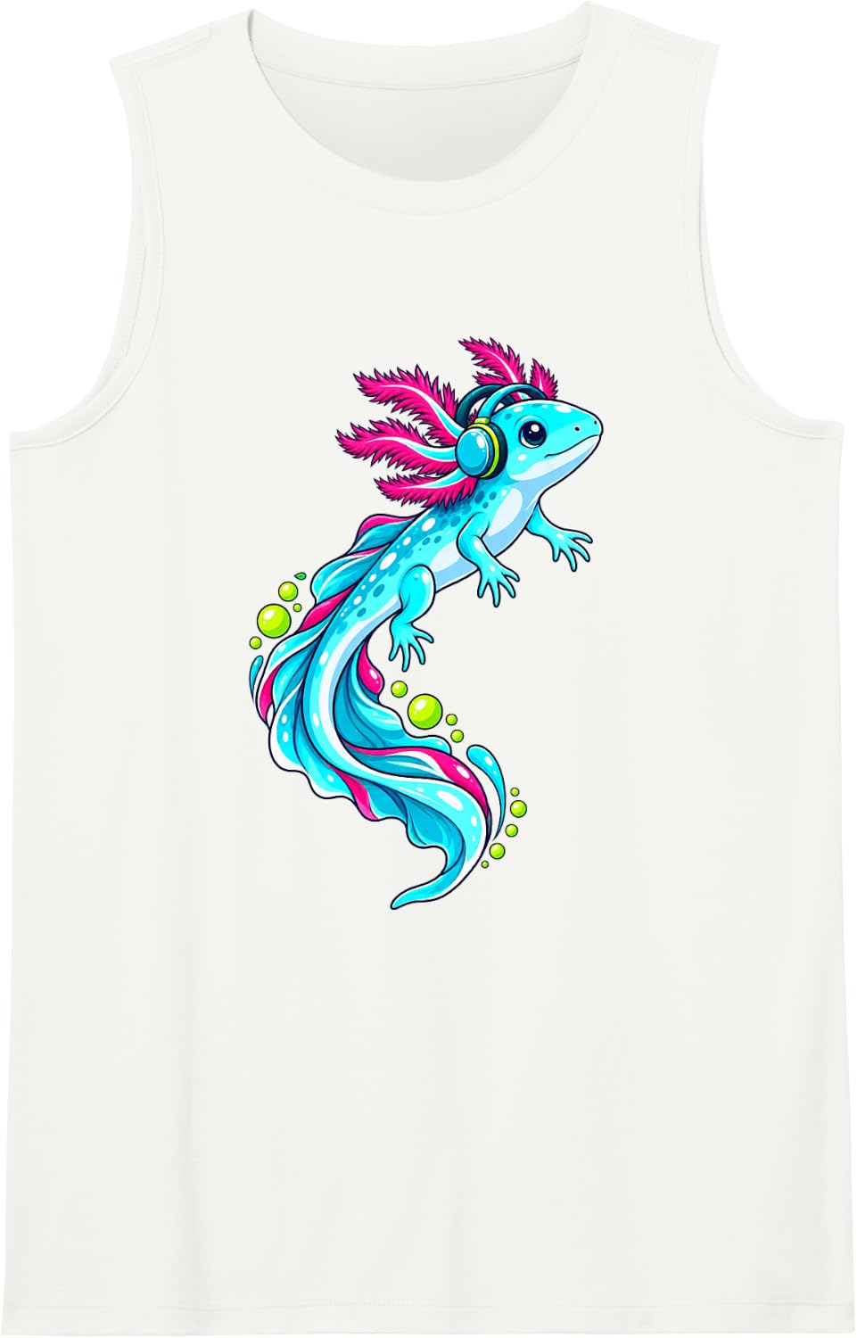 Gaming Axolotl with Headphones Cute Gamer Kids Sleeveless Tank Top - White