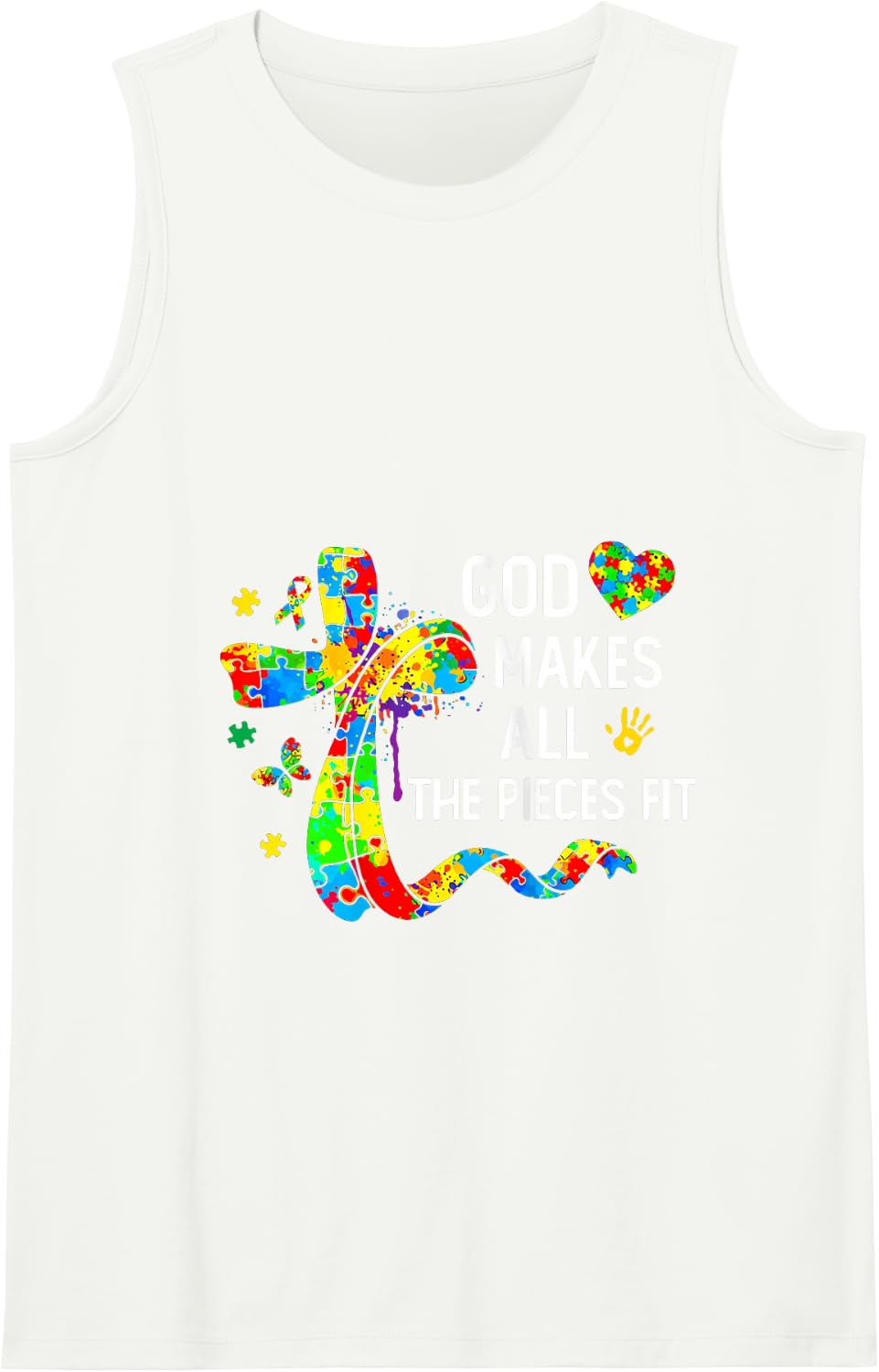 God Makes The Pieces Fit - Christian Autism Awareness Tank Top - White