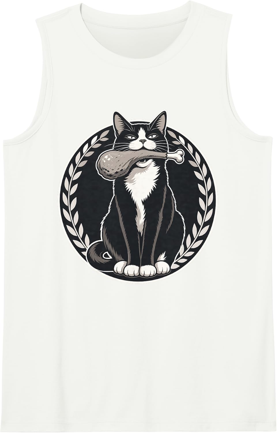 Thanksgiving Tuxedo Cat Turkey Leg Funny Cat Sleeveless Tank Top - White