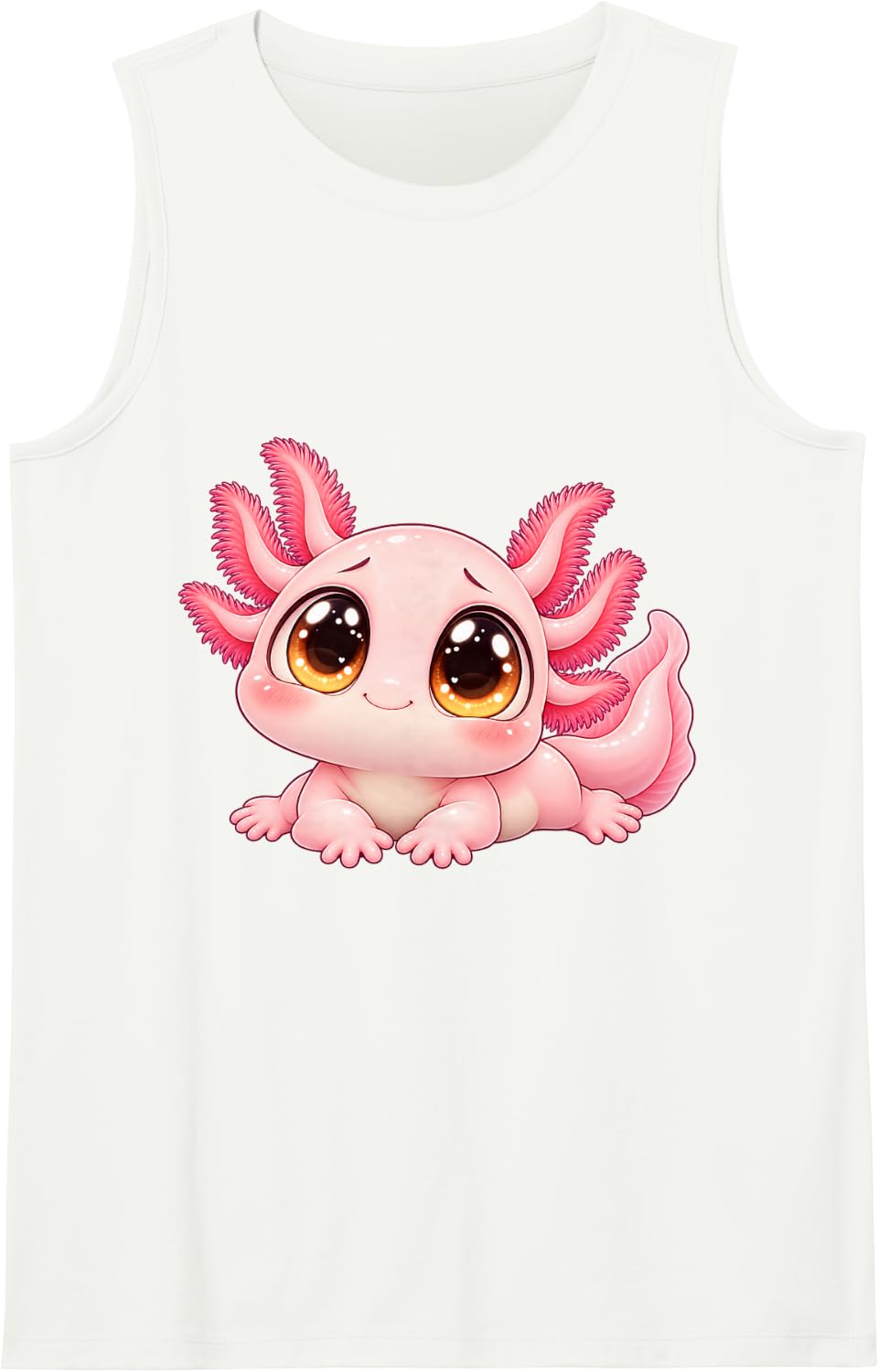 Cute Resting Axolotl Giant Eyes Fun Kids Animal Art Sleeveless Tank Top - White