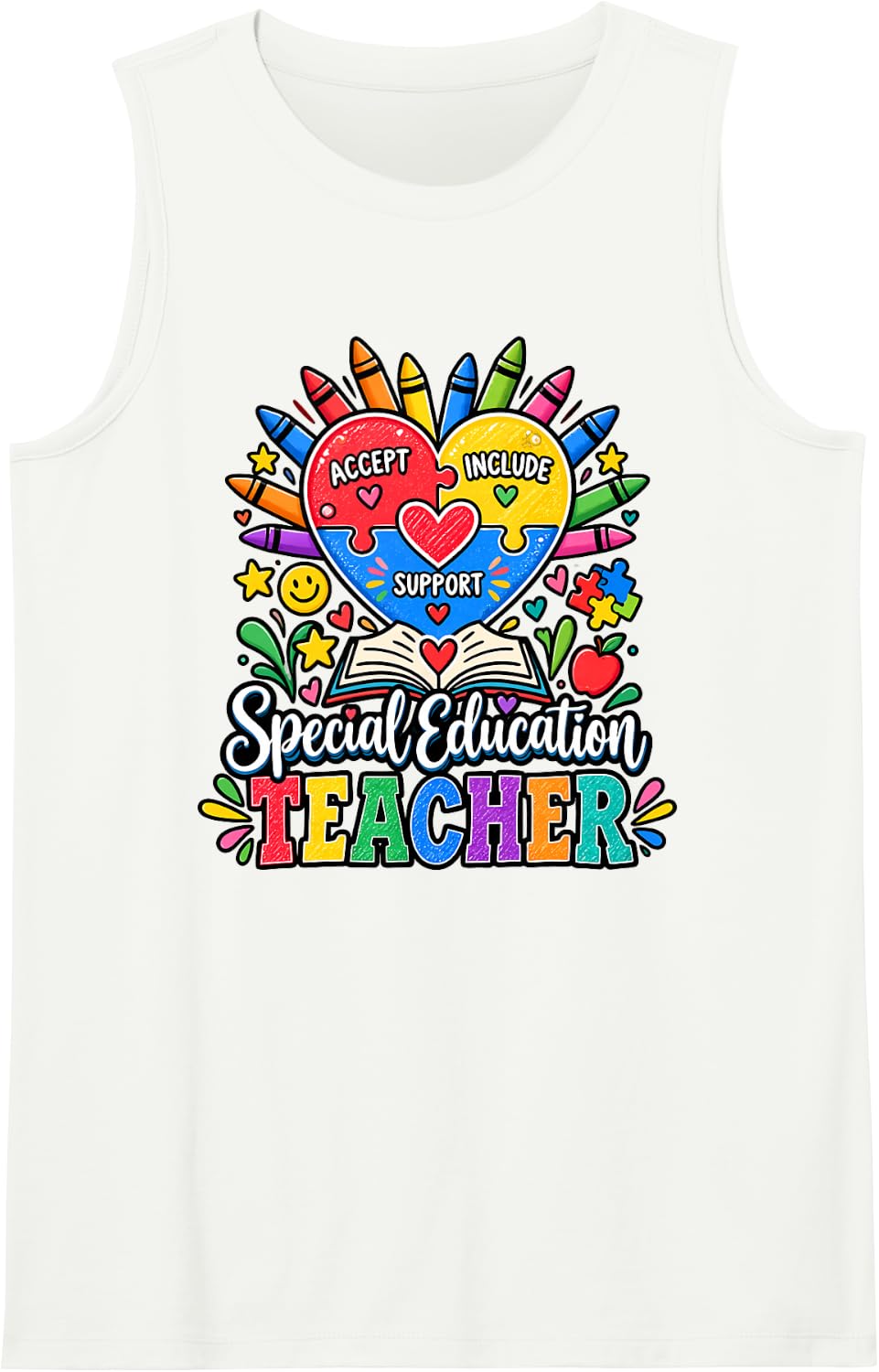 Special Education Teacher SPED Autism Inclusion Support Sleeveless Tank Top - White