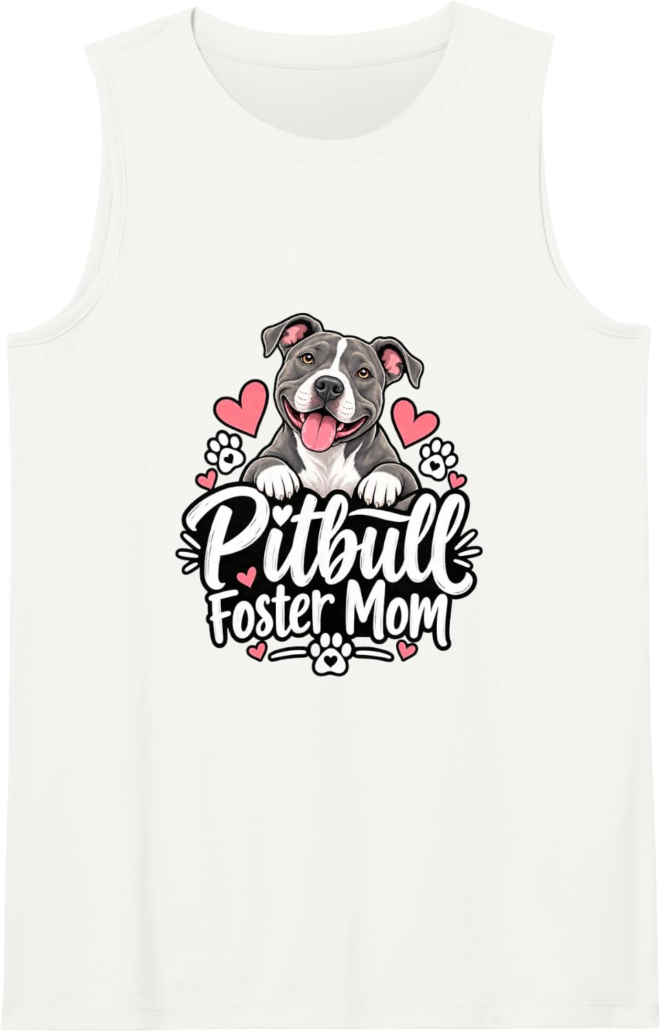 Pitbull Foster Mom Dog Rescue Heart Paws Graphic Sleeveless Tank Top - White