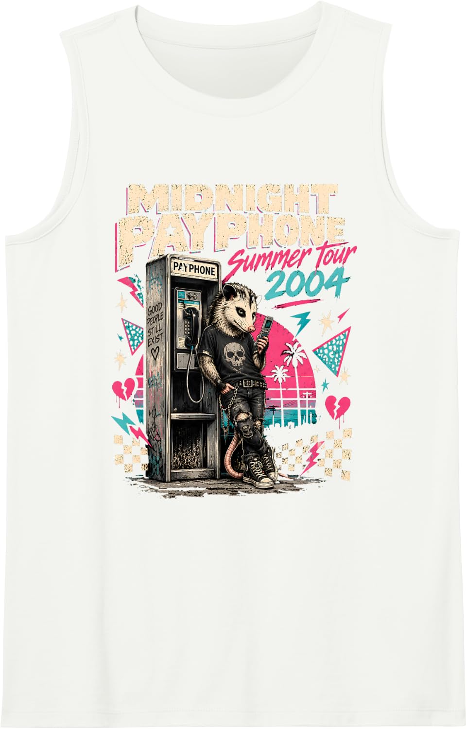 Cool Rat with Skull and Phone Sleeveless Tank Top - White