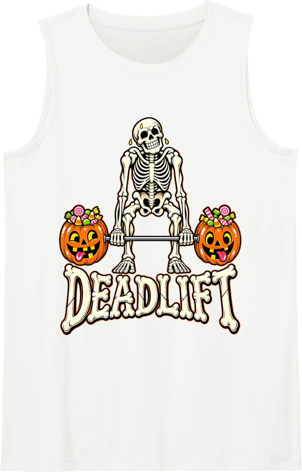 Funny Skeleton Deadlift Halloween Workout Fitness Gym Women Sleeveless Tank Top - White