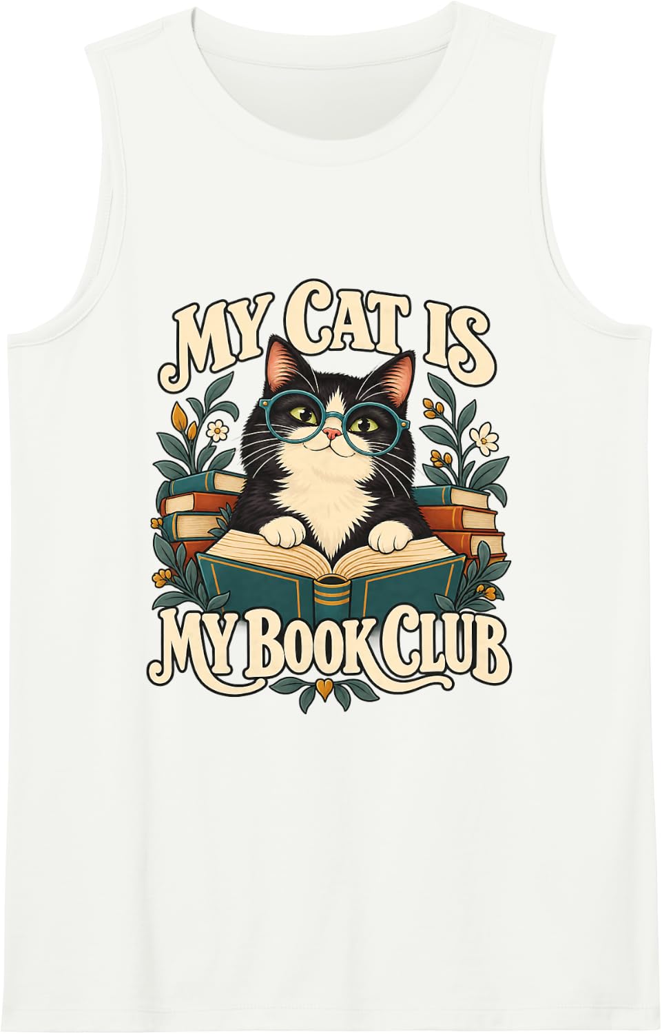 Cat Lover My - Book Club Reading Humor Sleeveless Tank Top - White
