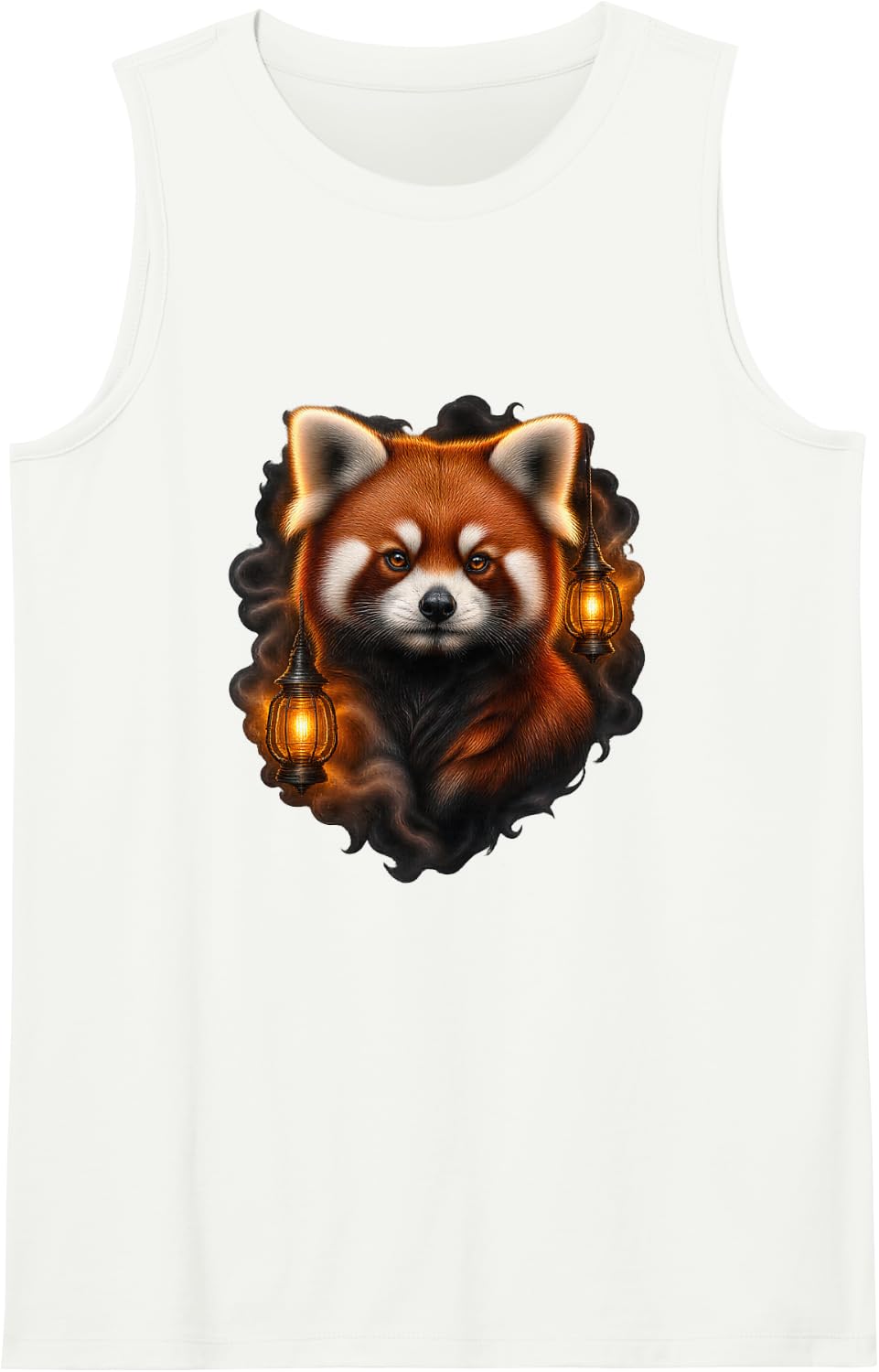 Red Panda with Amber Fog Lanterns Forest Animal Art Sleeveless Tank Top - White