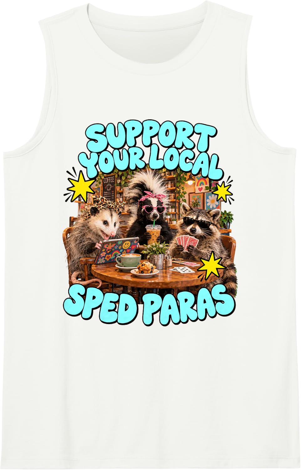 Cute Support Your Local Sped Paras Special Needs Educator Sleeveless Tank Top - White