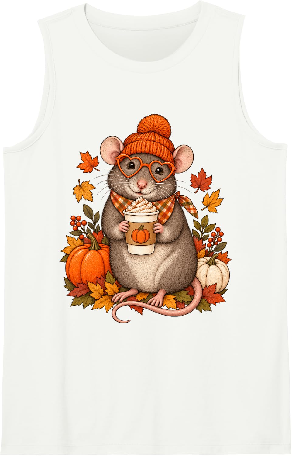 Rat Fall Autumn Season Pumpkin Spice Sleeveless Tank Top - White