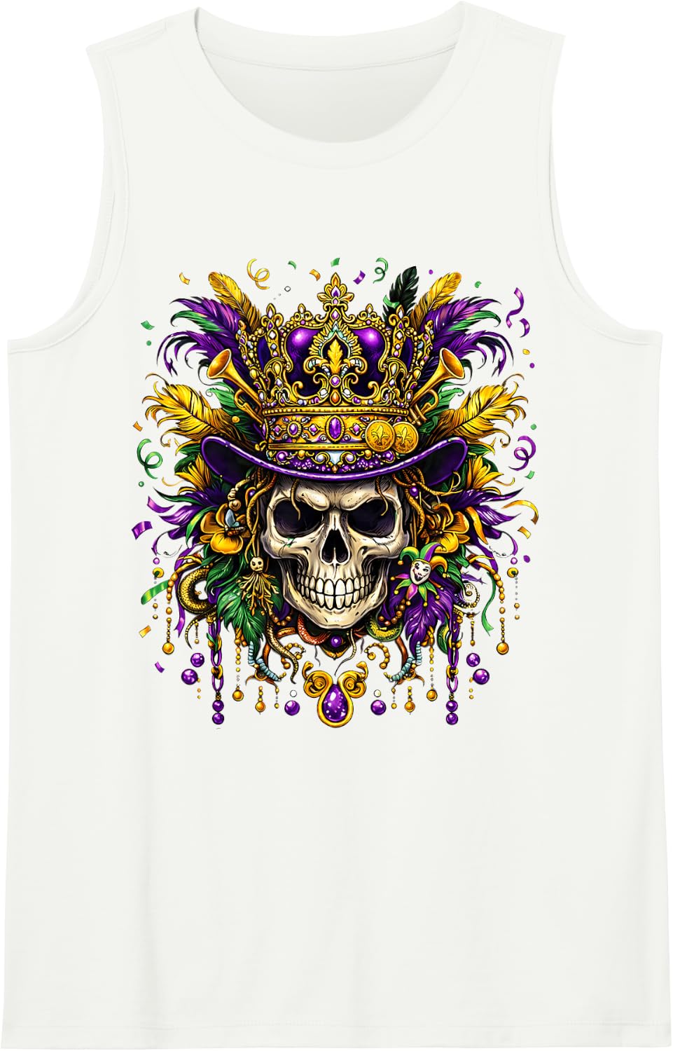 Mardi Gras Sugar Skull Carnival New Orleans Party Men Women Sleeveless Tank Top - White