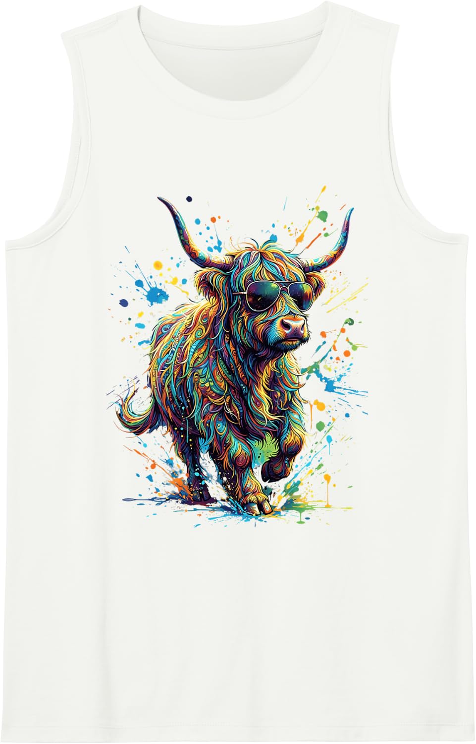 Highland Cow Graphic Scottish Highlander Cow Sleeveless Tank Top - White