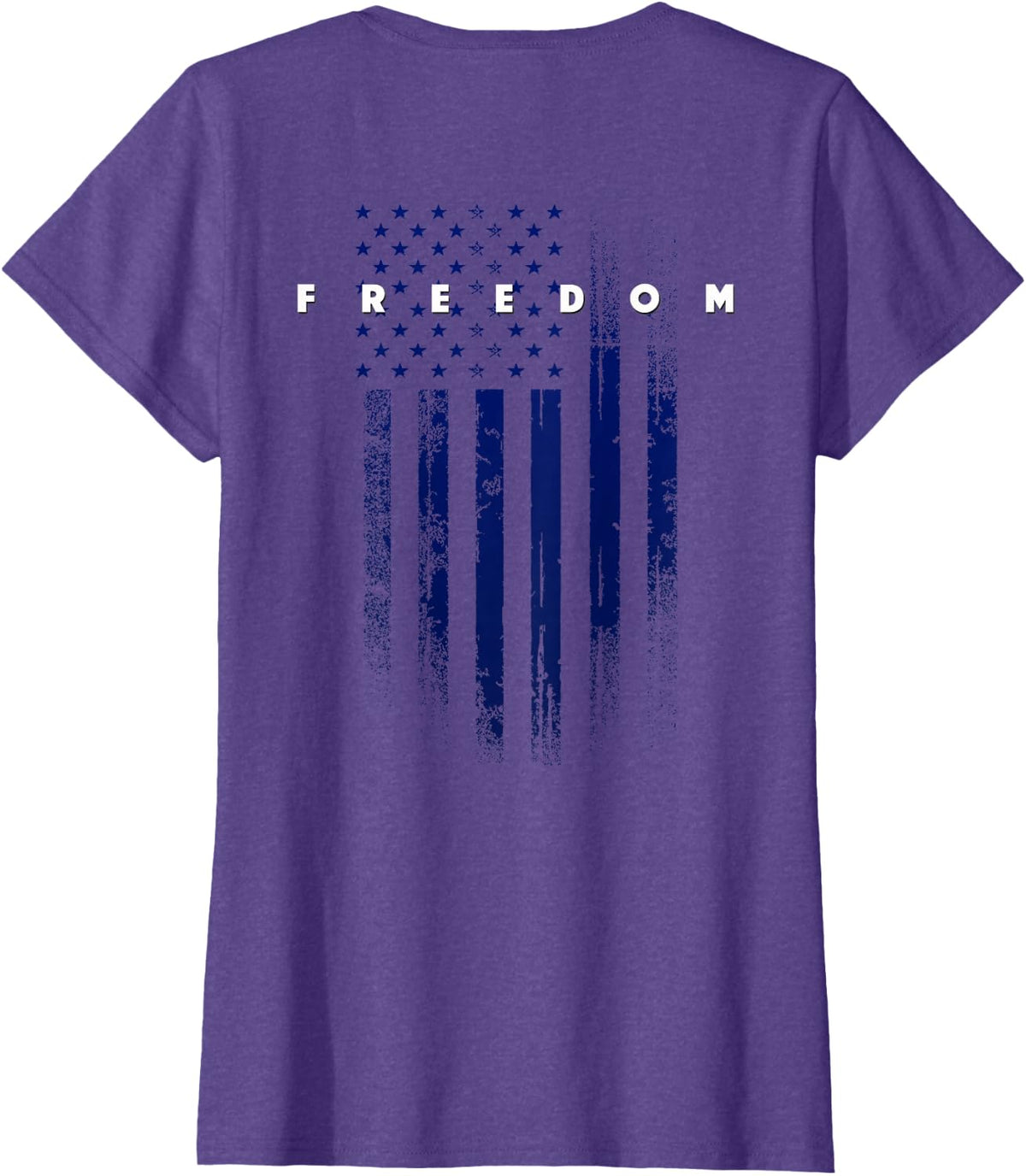 On Back USA Patriotic Pride Grunge American Flag Freedom T-Shirt - Purple Heather