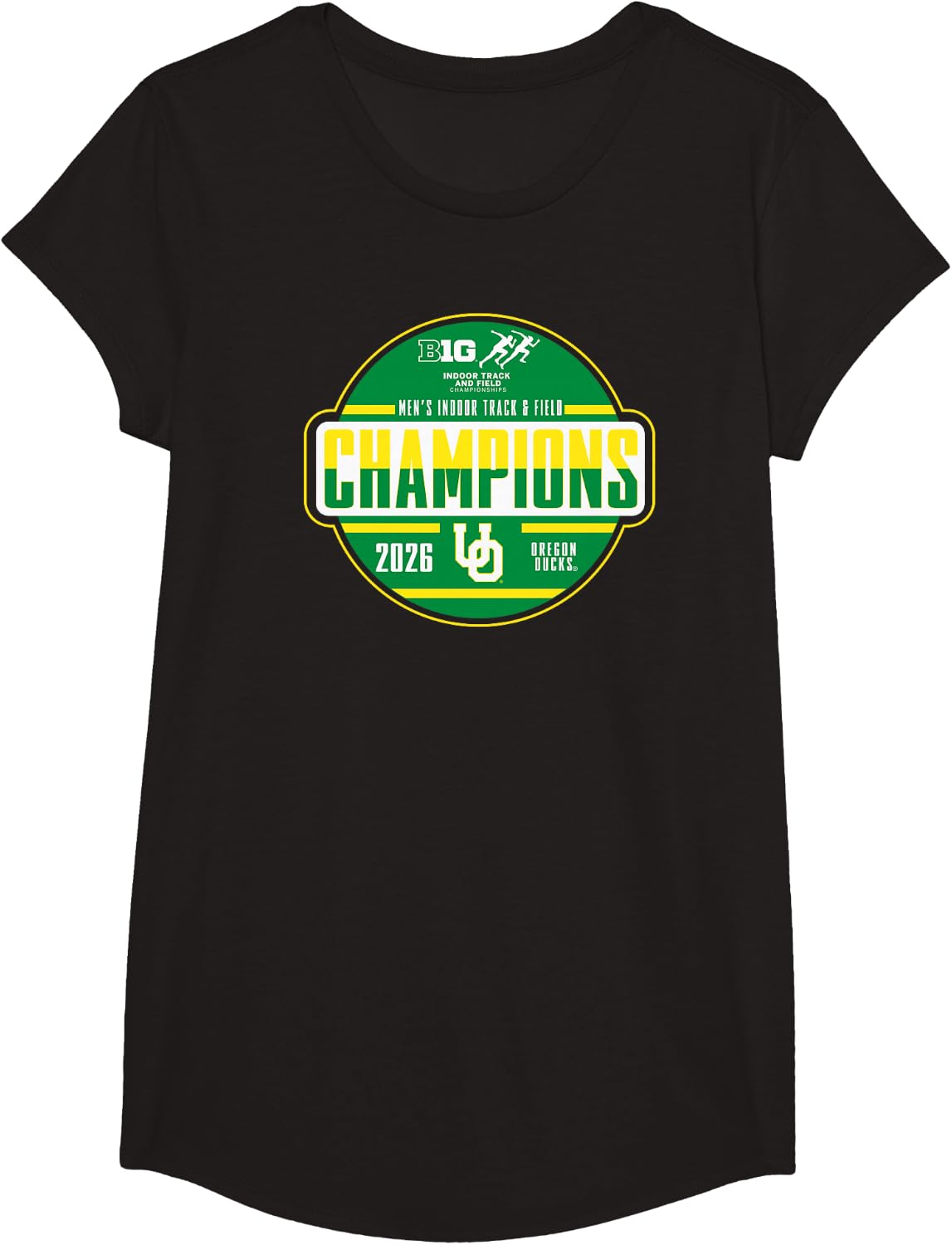Oregon Ducks Men's Indoor Track & Field Big Ten Champs 2026 T-Shirt - Girls Black