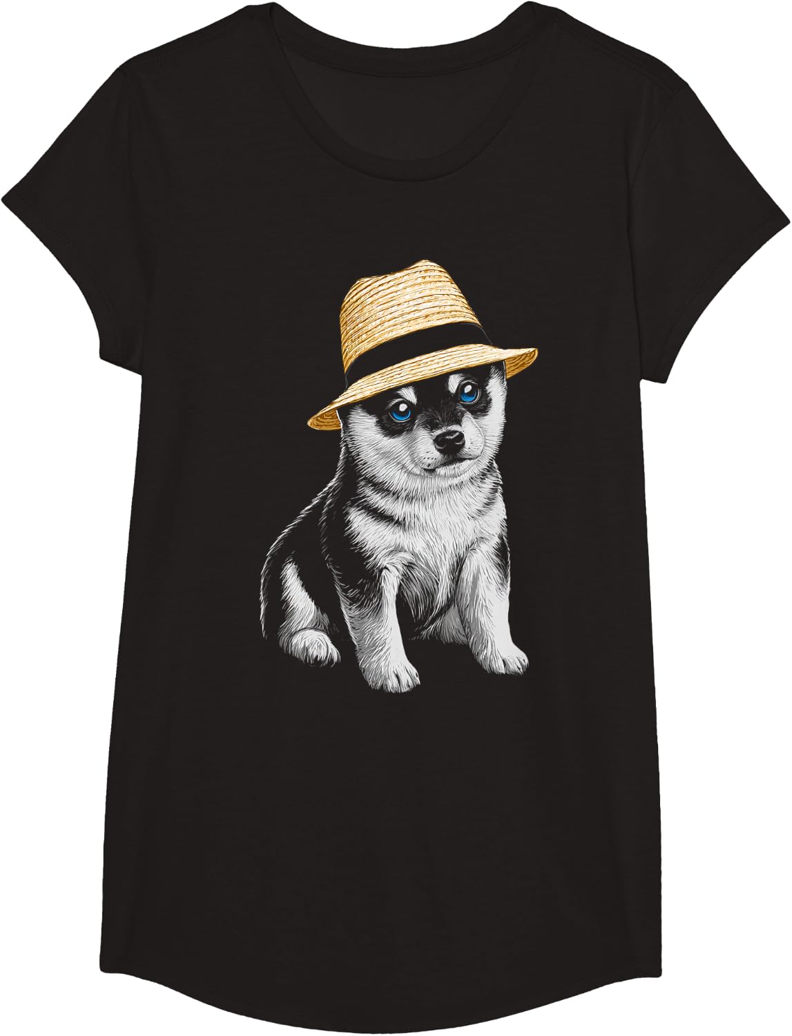 Cute Shiba Inu Dog Blue Eyes Graphic T-Shirt - Girls Black